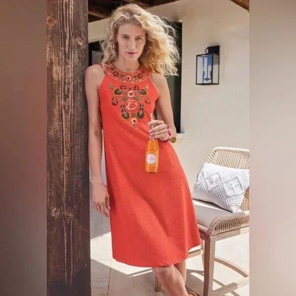 Soft Surroundings Midi Dress Size MEDIUM Lidah Floral Embroidered Sleeveless - Picture 1 of 11